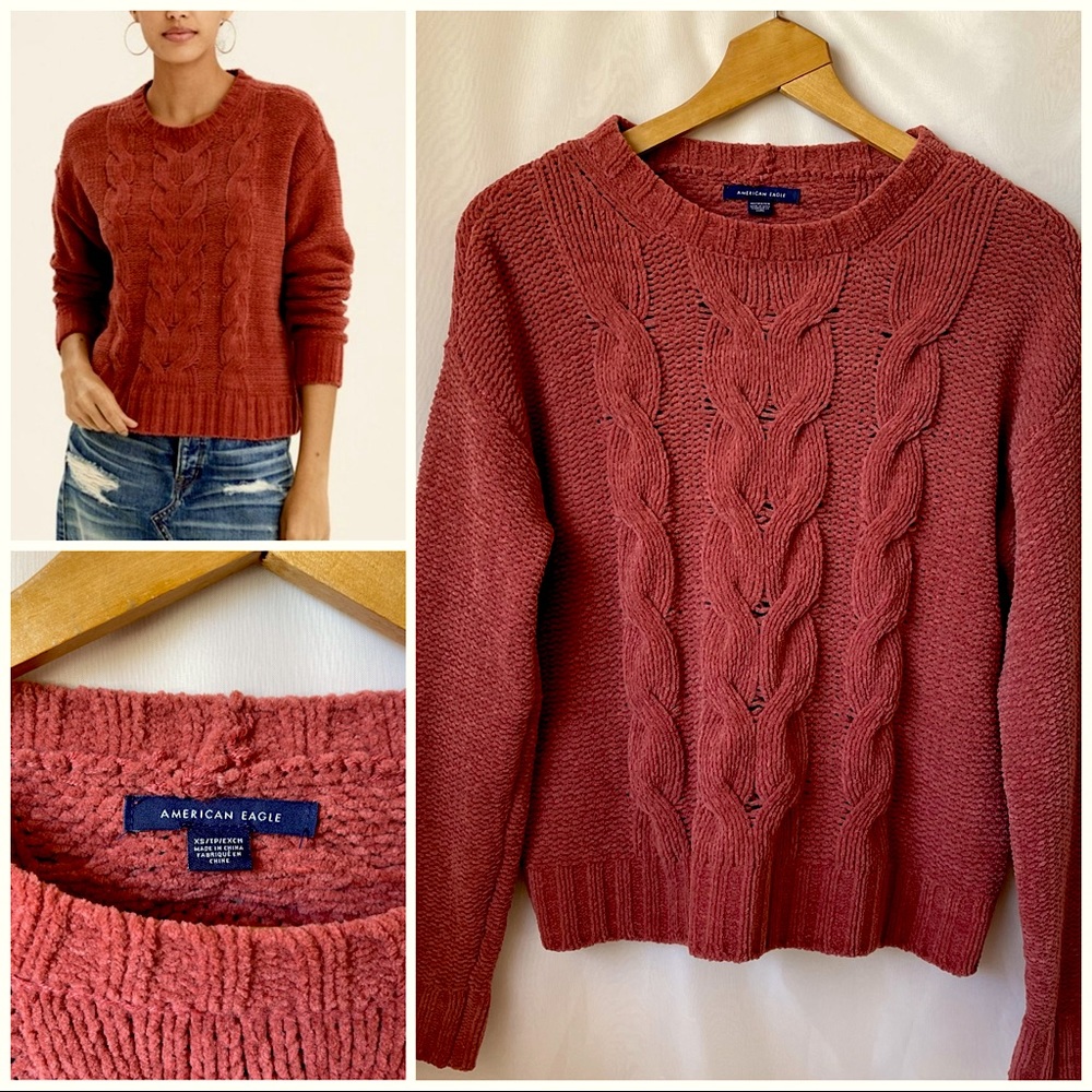 Must Have!! AE Cable knit sweater in rusty red. Fall/Autumn